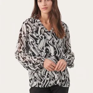 Part Two DittePW Blouse Black Paint Wave Print