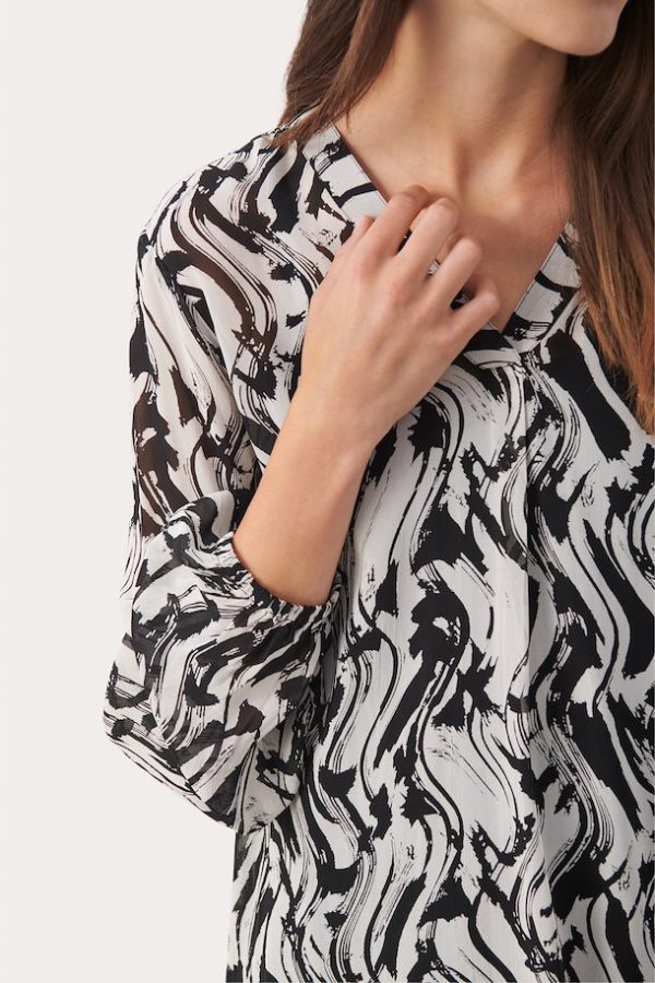 Part Two DittePW Blouse Black Paint Wave Print